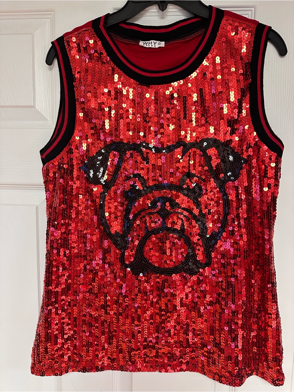 WHY Red Sequin Bulldog Tank Top